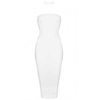 Robe de bandage sans bretelles blanches 'Aarya' avec gorge